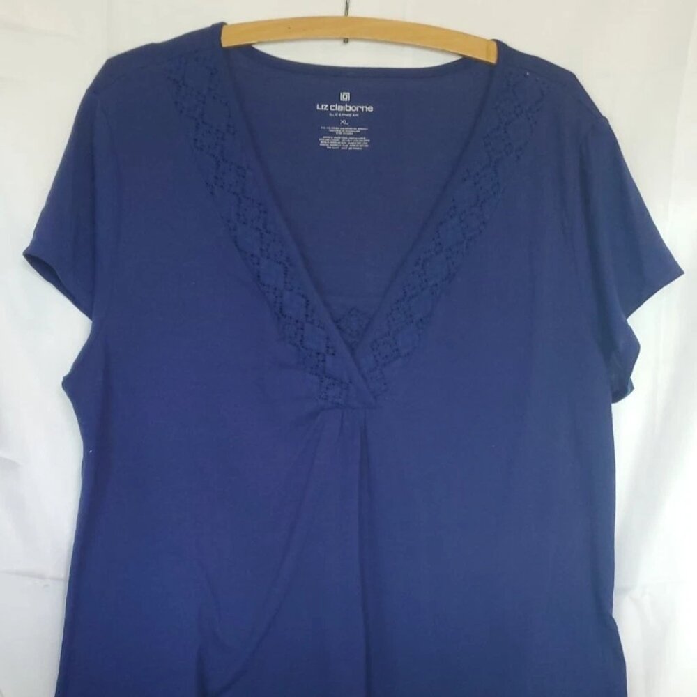 Liz Claiborne Liz Wear two-piece pajama set navy blue lace trim sz xl